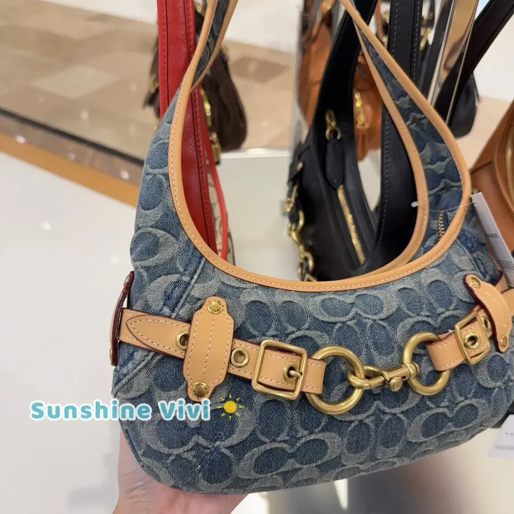 NWT Coach Belted Ergo Shoulder Bag 26 Signature Regenerative Cotton Denim CEN94